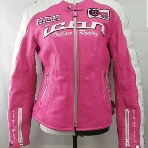 Icon Women's Pink Kitty Jacket Padded Leather